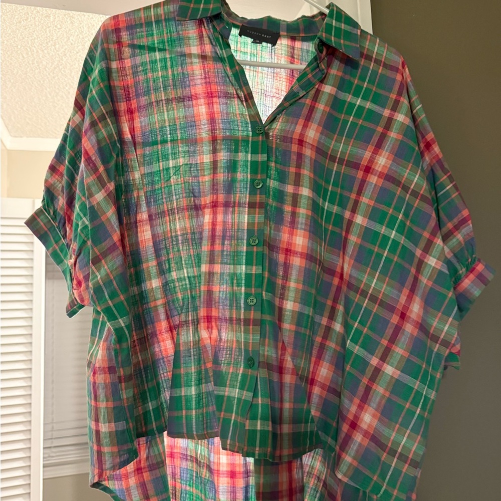 Oversized Green Plaid Button-Down Shirt